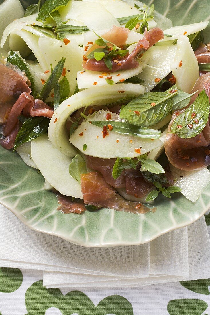 Melon salad with Parma ham and mint