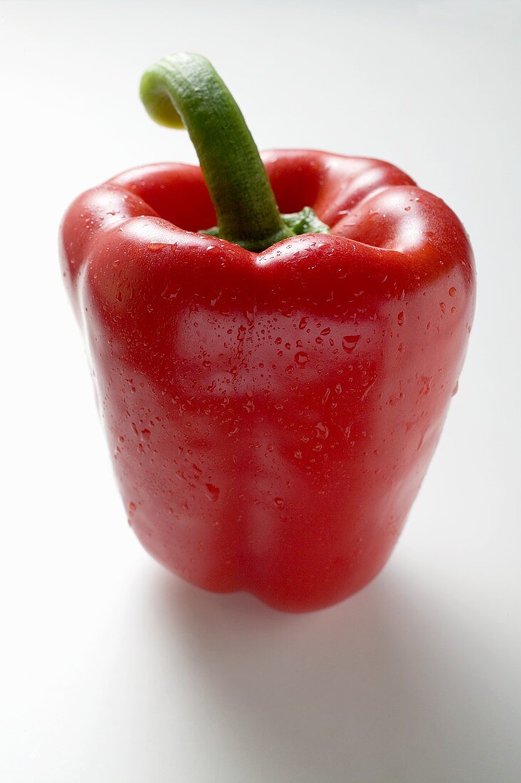Red pepper with drops of water