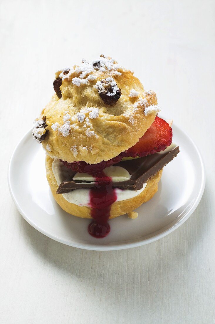 Sweet chocolate burger with strawberries