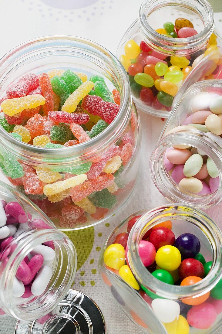 Assorted sweets in storage jars