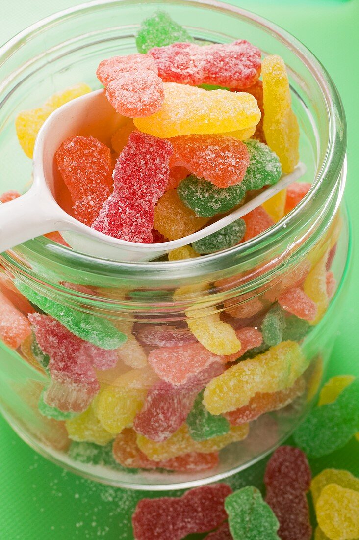 Sour Sweets (fruity jelly sweets, USA) in storage jar