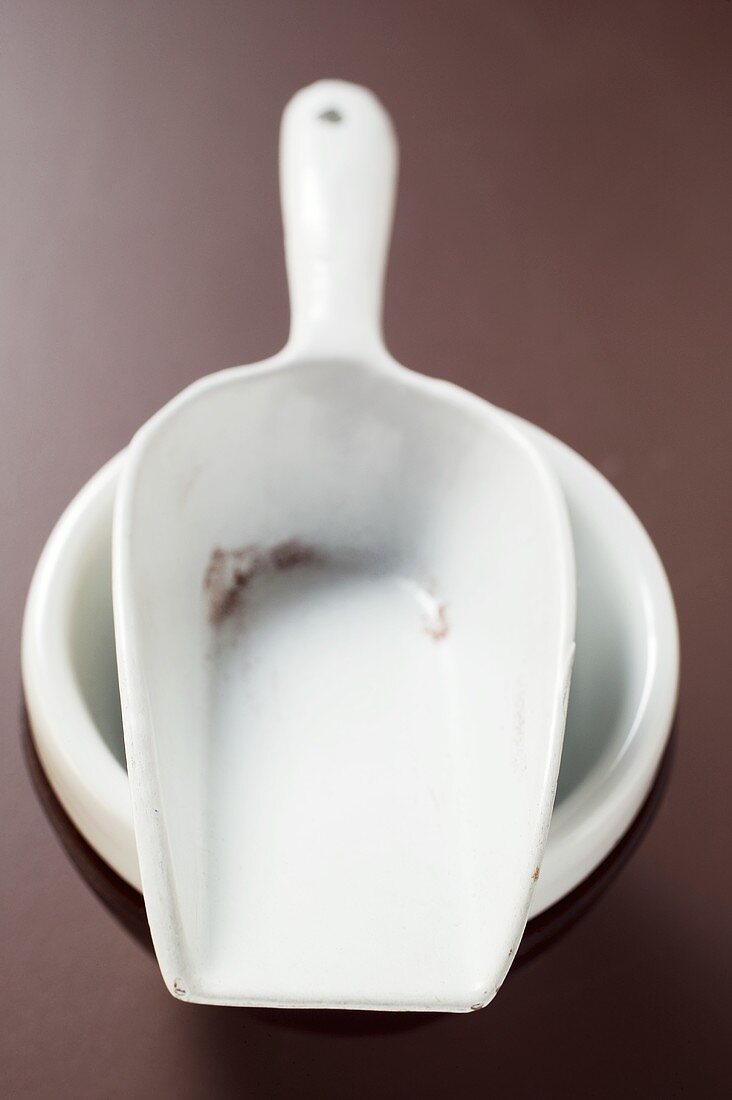 White scoop on white bowl