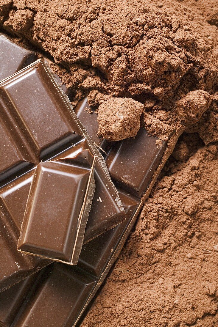Kakaopulver und Schokoladenstücke (Ausschnitt)