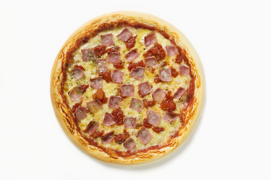 Whole ham, cheese and tomato pizza