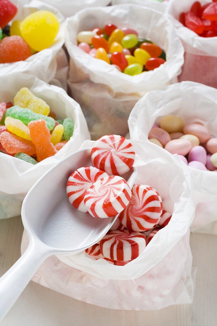 Assorted sweets in paper bags (USA)