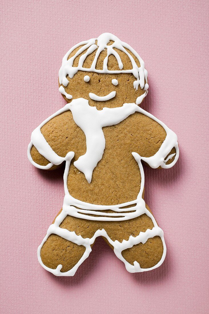 Gingerbread man, decorated with white icing