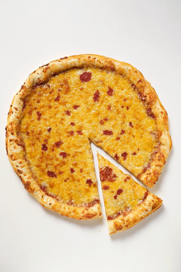 American-style pizza Margherita, a slice cut