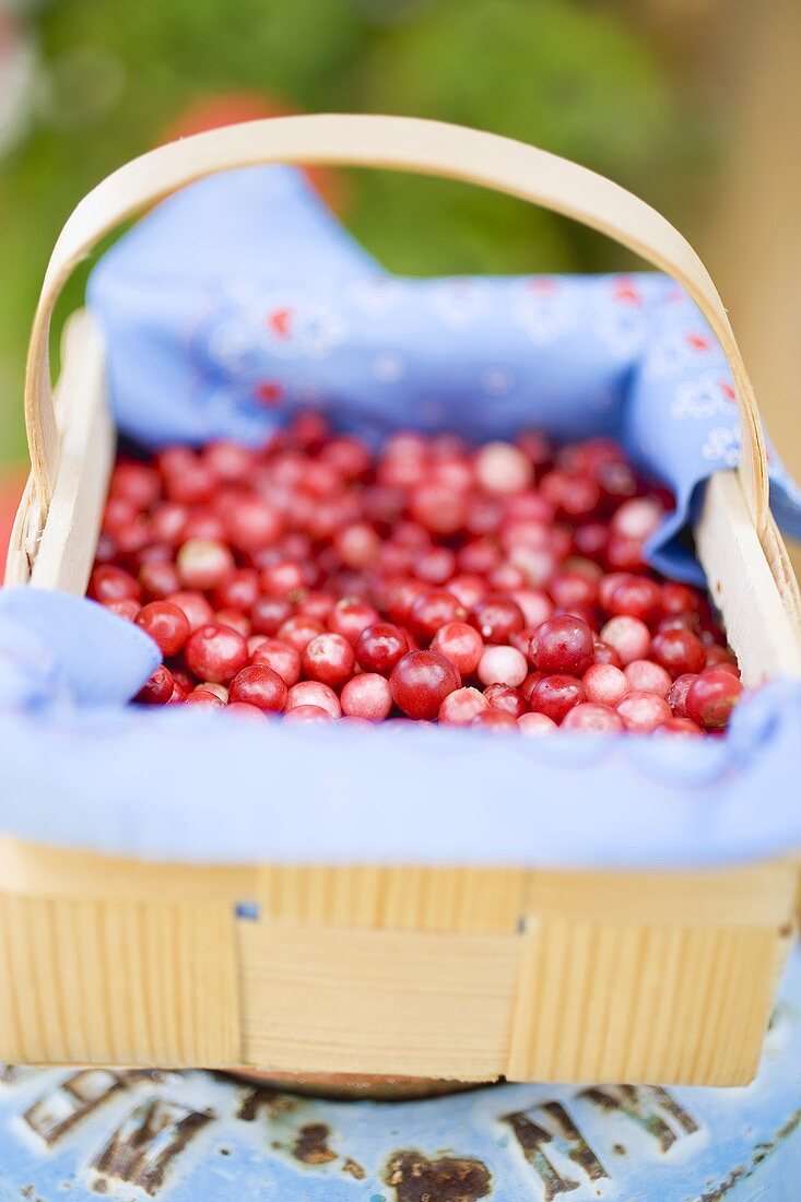 Cranberries in a woodchip basket