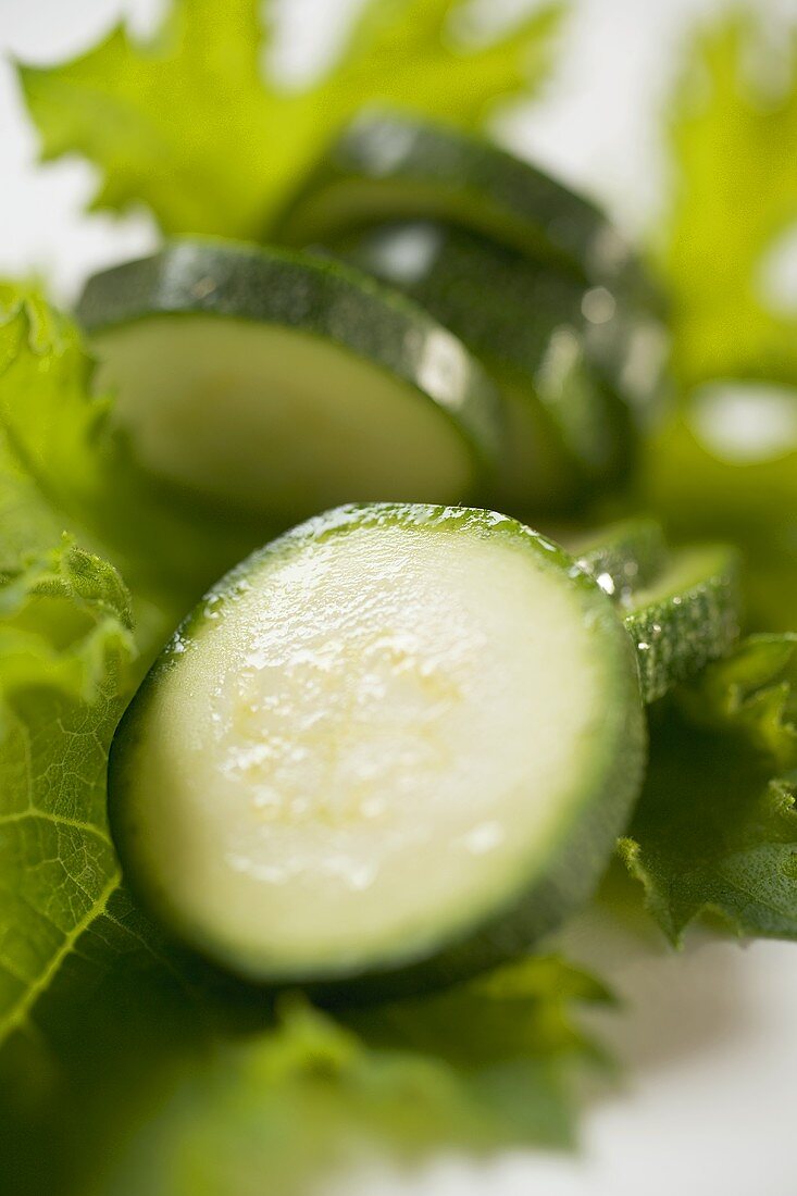 Courgette slices on courgette leaf