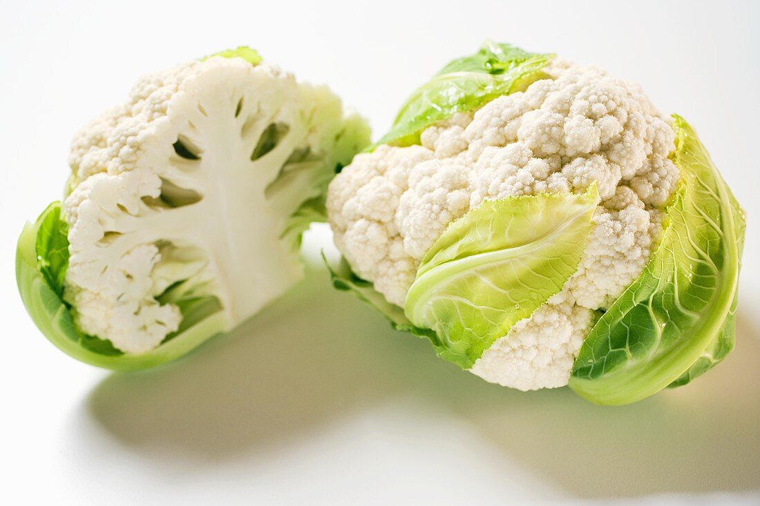 Whole and half cauliflower