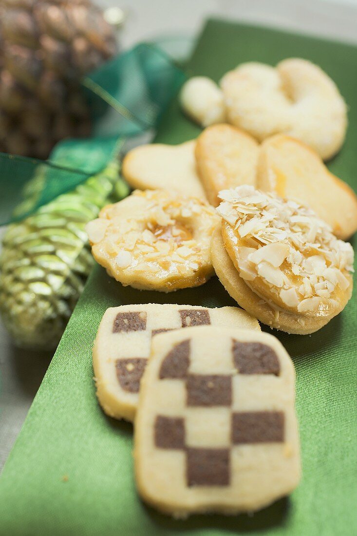 Assorted Christmas biscuits on green box