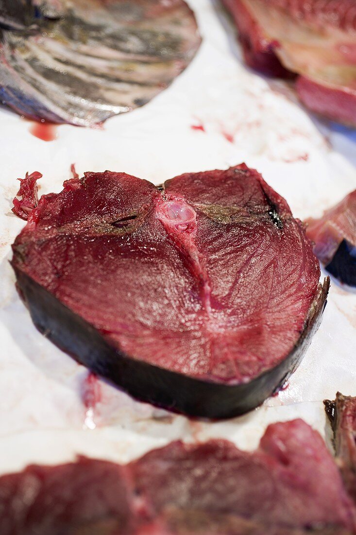 Fresh tuna steak at a market
