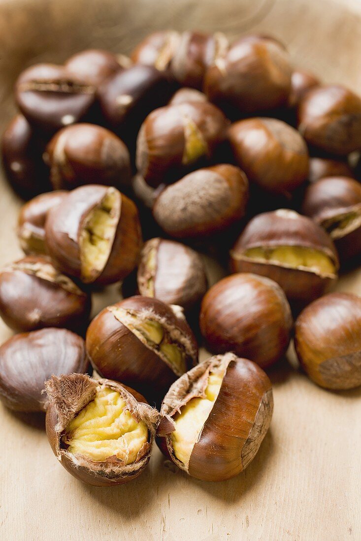 Several roasted chestnuts