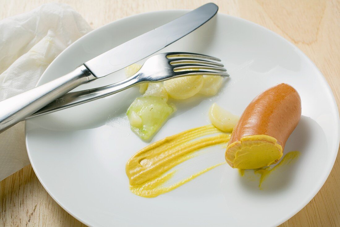 Wiener Würstchen mit Kartoffelsalat und Senf (Essensreste)
