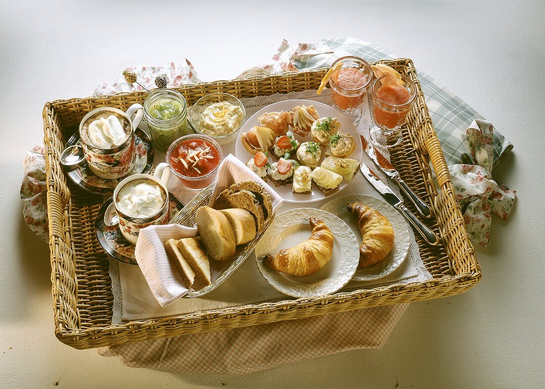 Sumptuous Breakfast for Two on Wicker Tray