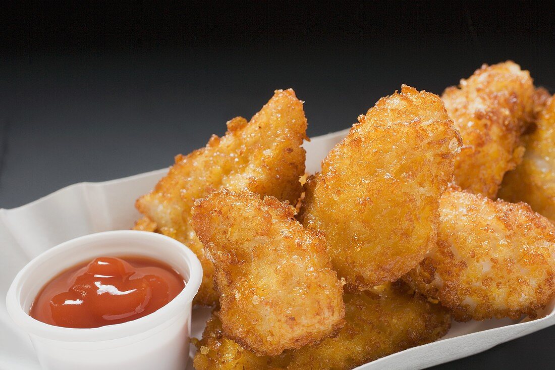 Chicken Nuggets mit Ketchup auf Pappteller