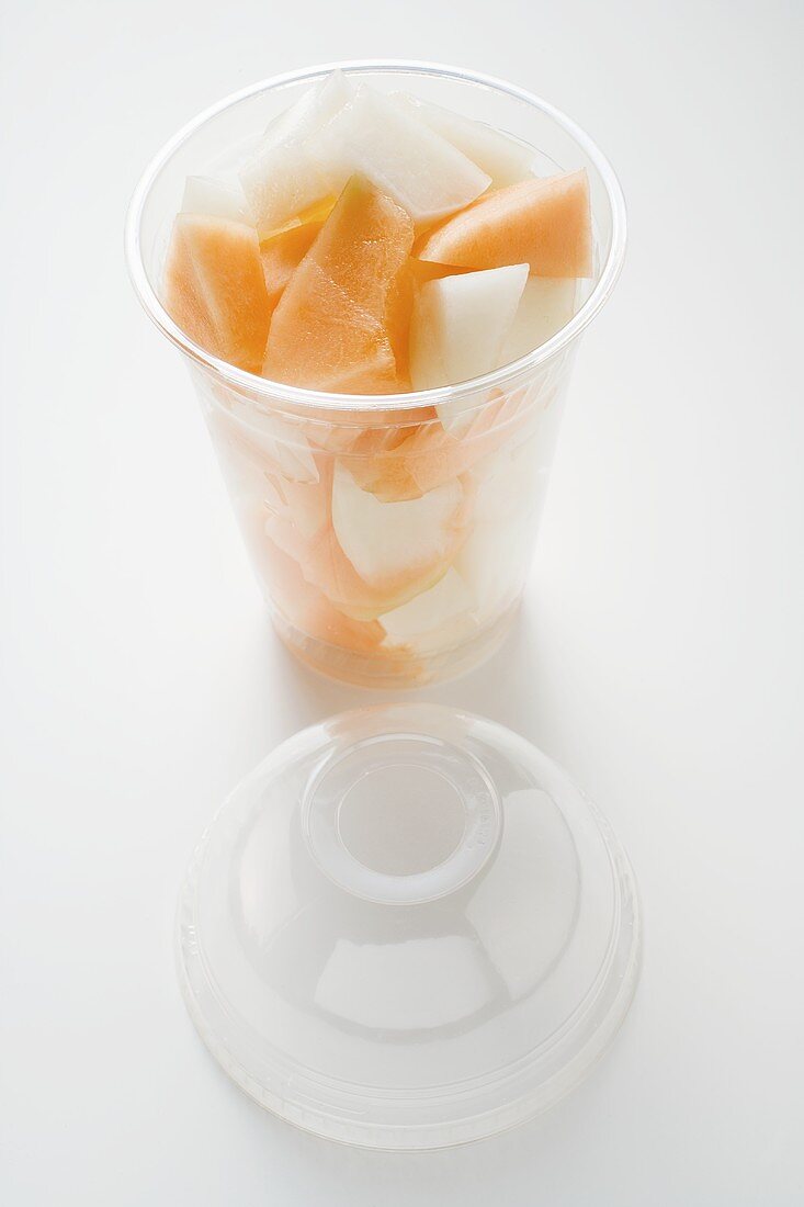 Fruit salad in a plastic beaker