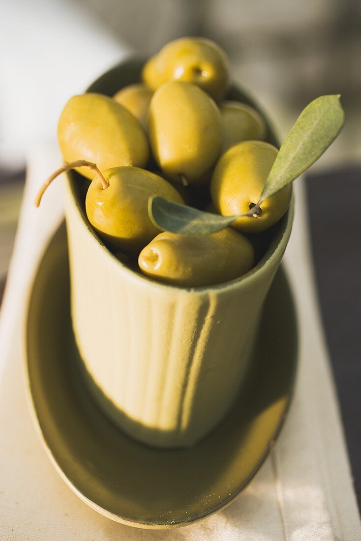 Green olives in bowl