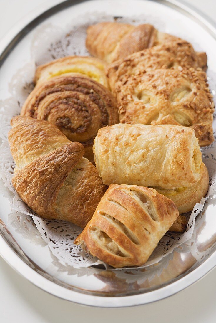 Sweet pastries on silver tray