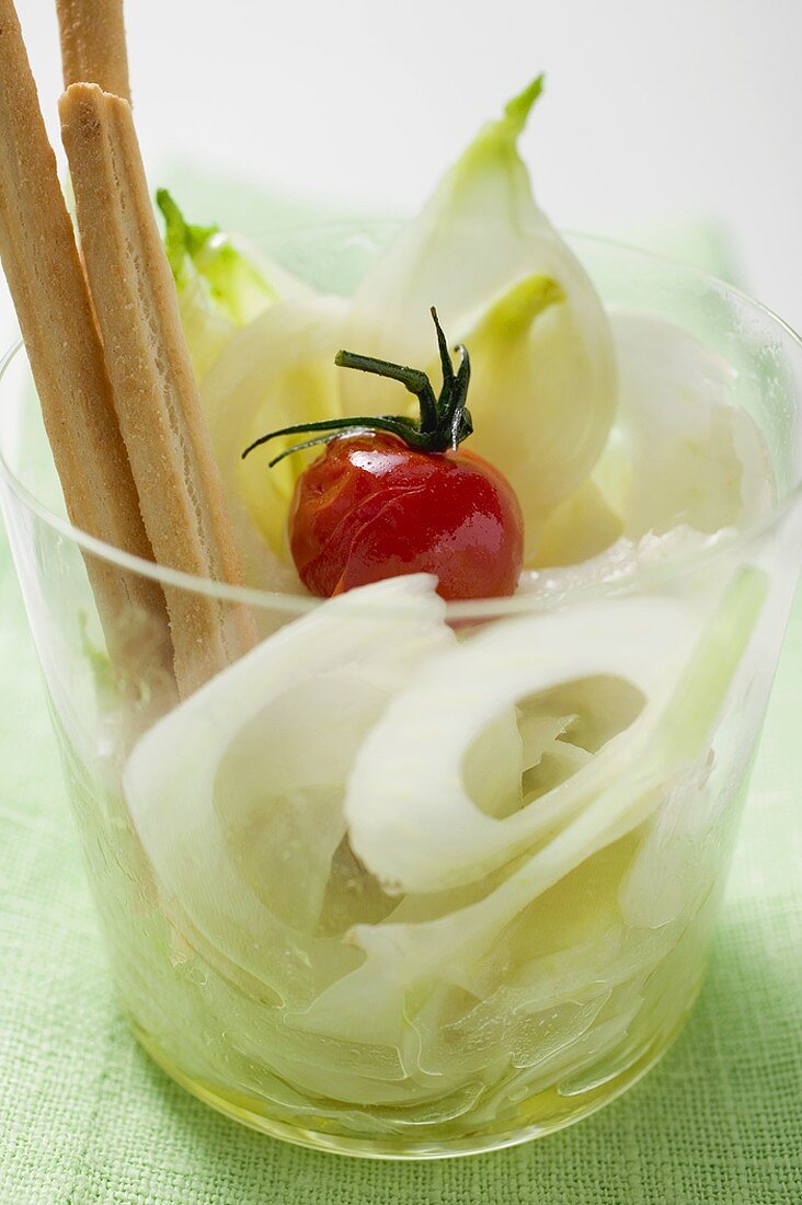 Pickled onions with cherry tomato and grissini