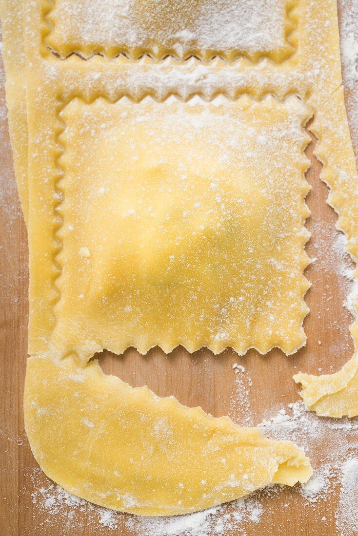 Cutting out home-made ravioli