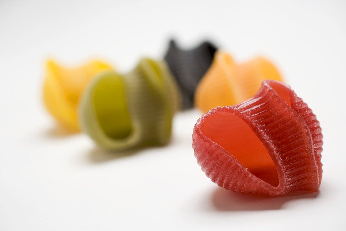 Coloured lumaconi (pasta shells)