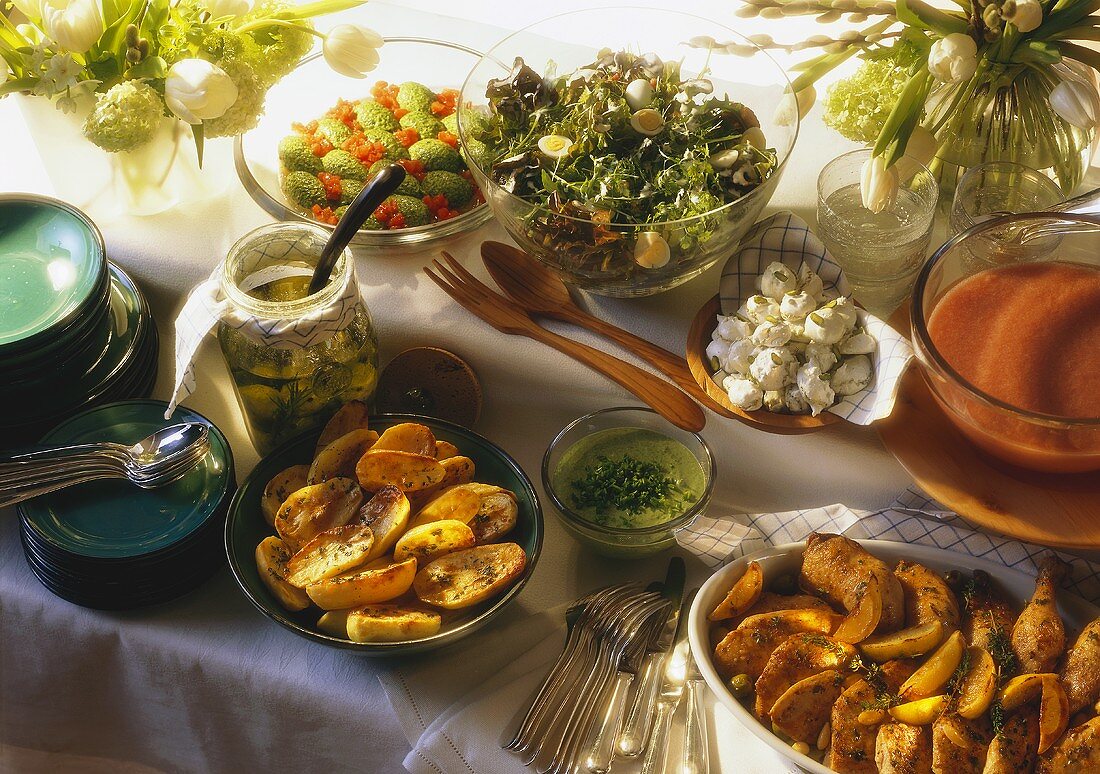 Zitronenhähnchen; Ofenkartoffeln & Salat