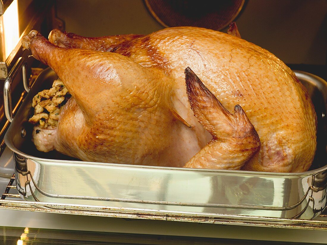 Stuffed roast turkey in the oven