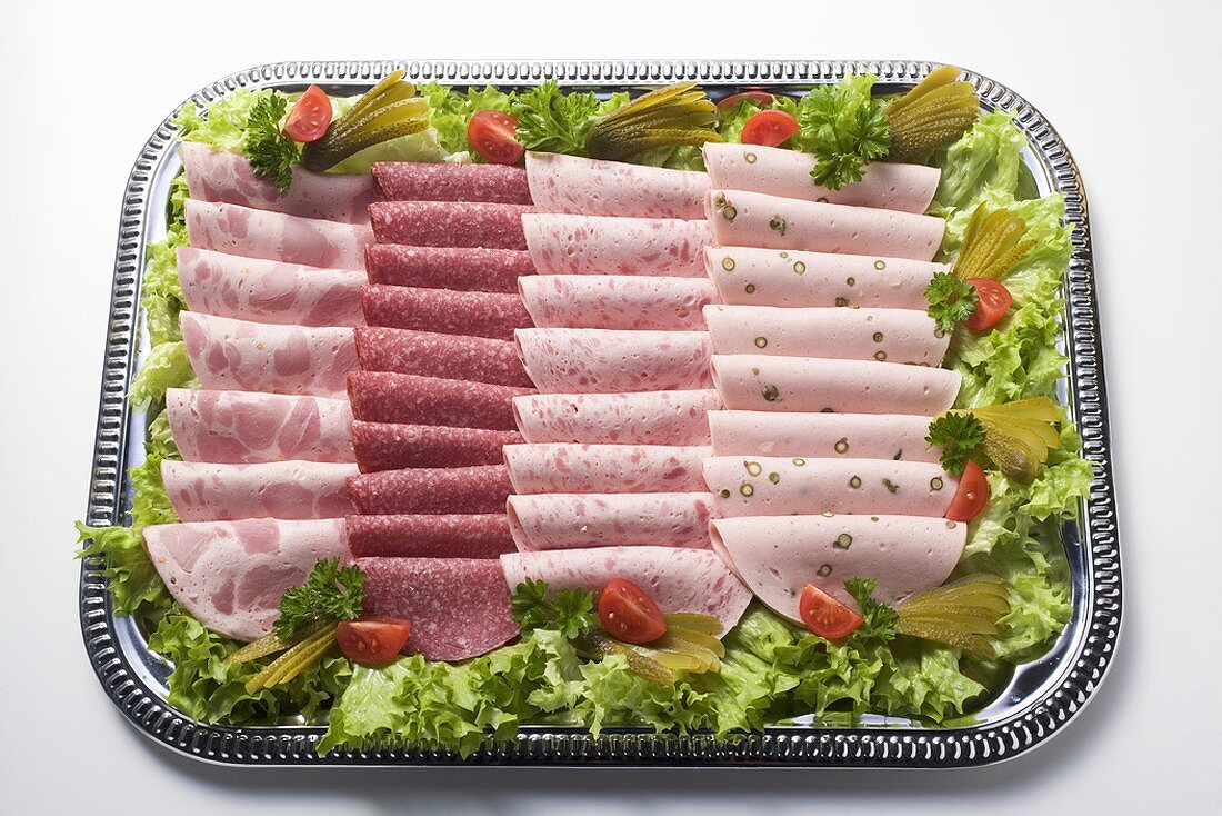 Attractively arranged cold cuts platter