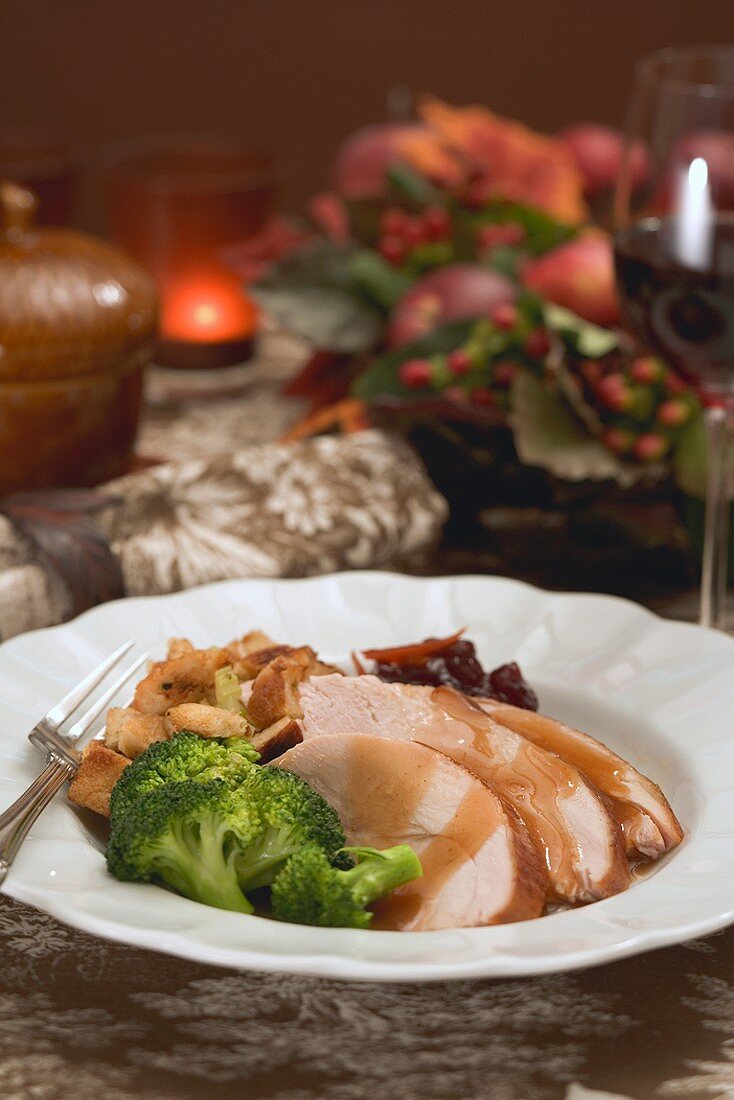 Turkey breast with accompaniments for Thanksgiving (USA)