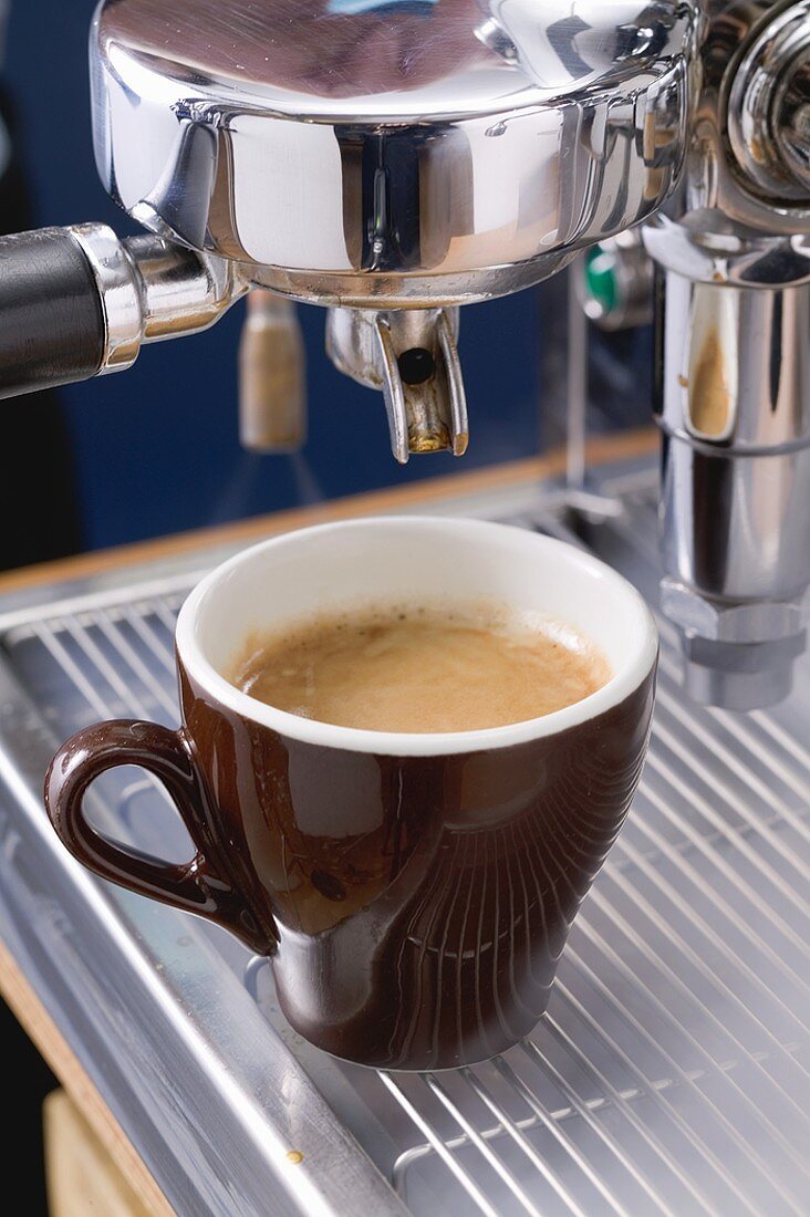 Tasse Espresso auf Espressomaschine