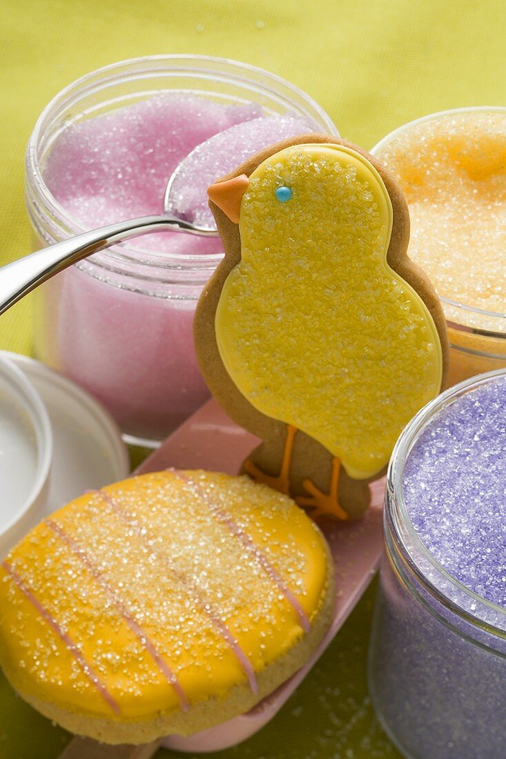 Coloured sugar for decorating Easter biscuits