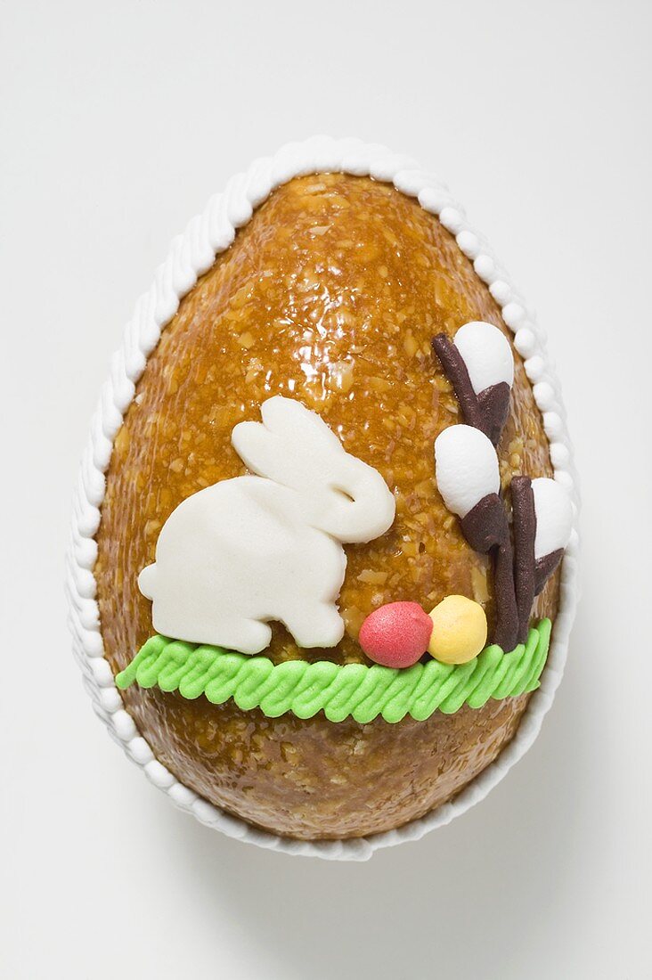 Baked Easter egg with marzipan decoration