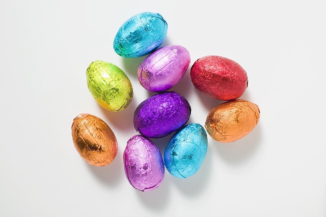 Small chocolate eggs wrapped in foil