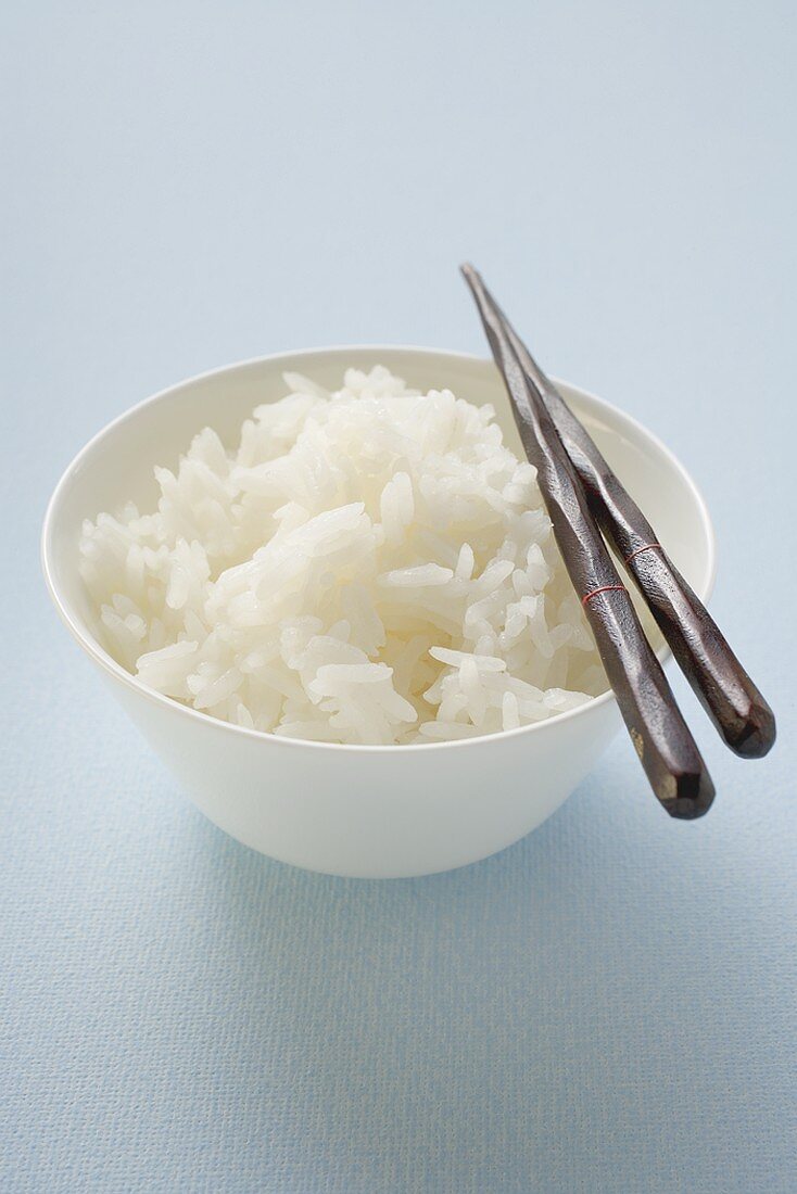 Bowl of rice with chopsticks