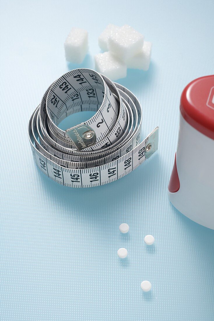 Tape measure, sweetener tablets and sugar cubes