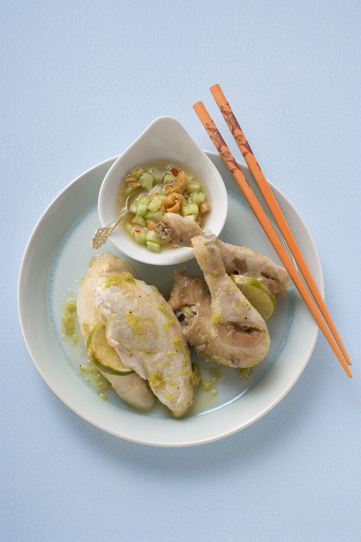 Lime chicken with cucumber and peanut sauce