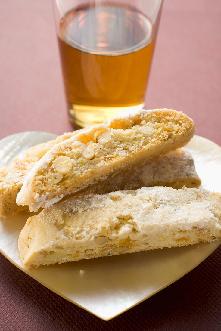 Cantucci (Italian almond biscuits) and glass of Vin Santo