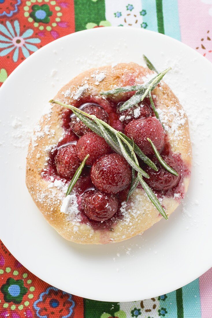 Focaccia with cherries and rosemary