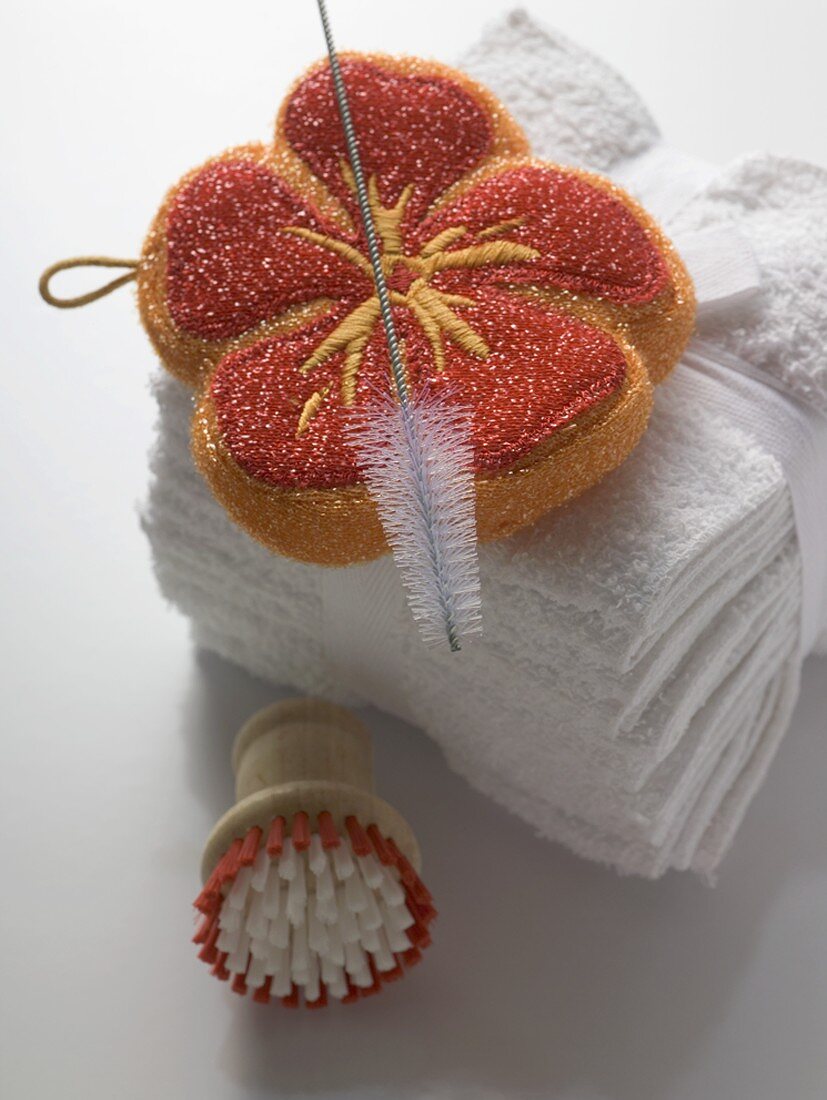 Sponge, brushes and towels