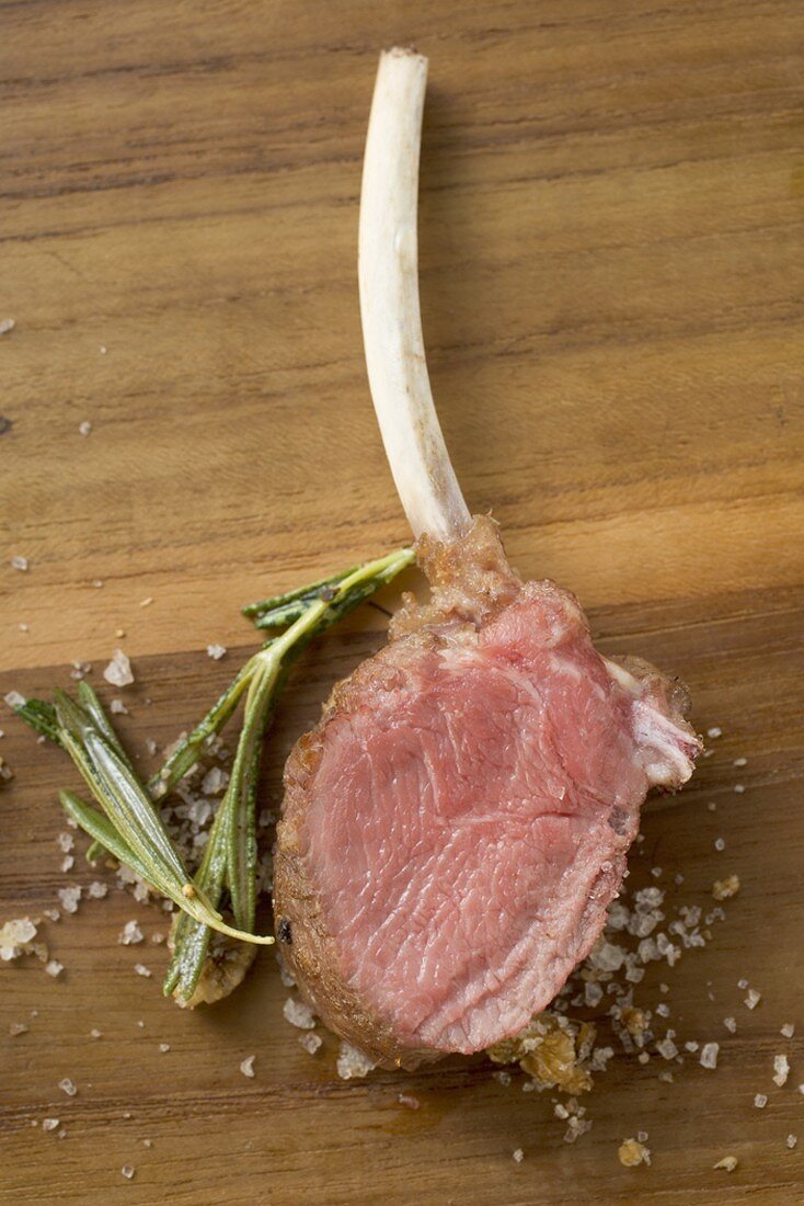 Lamb chop with rosemary and salt