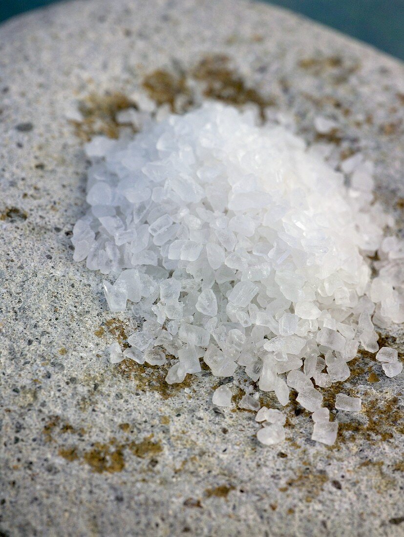 Grobes Meersalz auf einem Stein