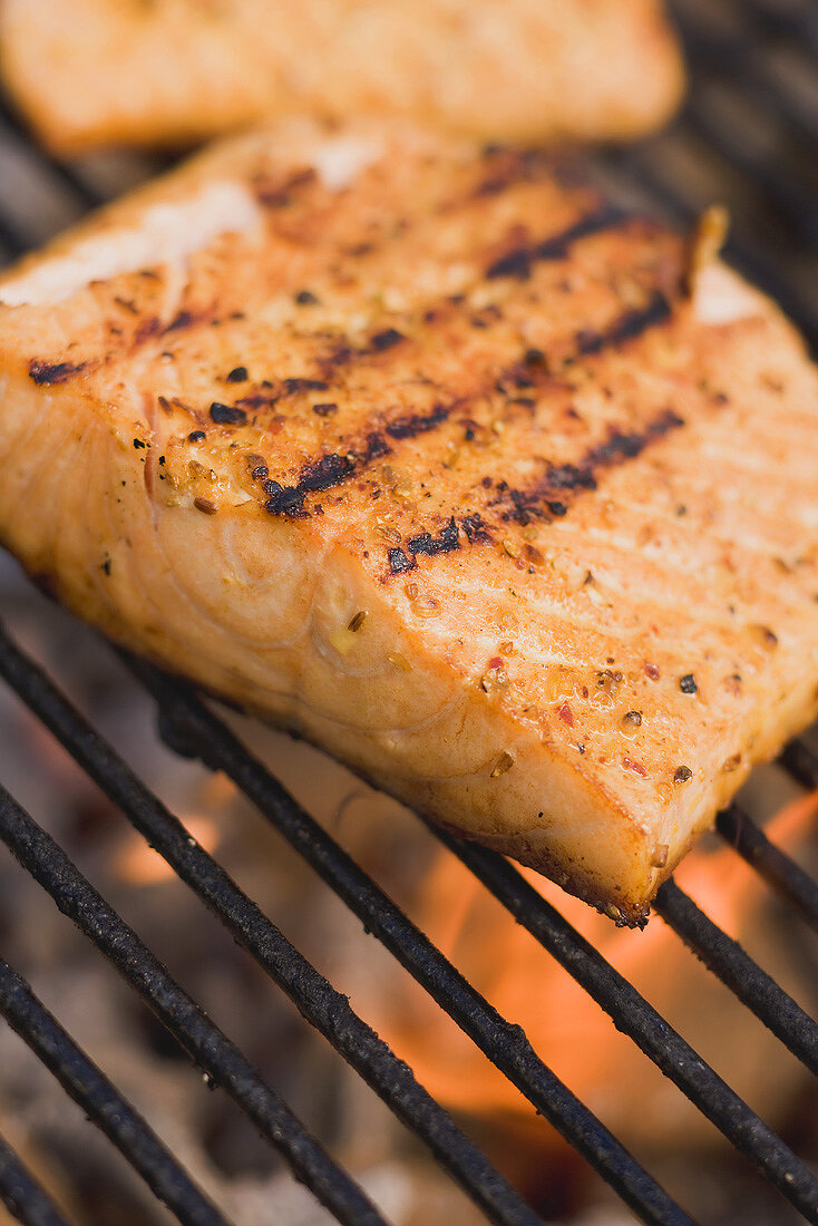 Salmon fillets on a barbecue