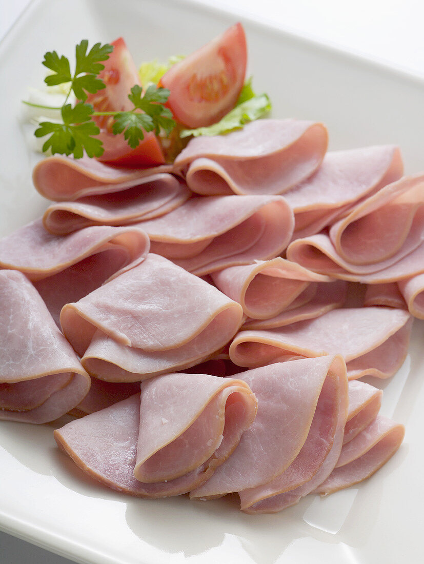 Many slices of ham (overhead view)