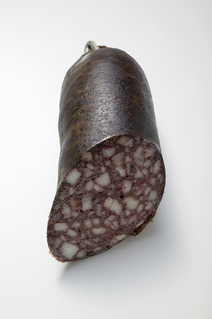 Black pudding with a piece removed