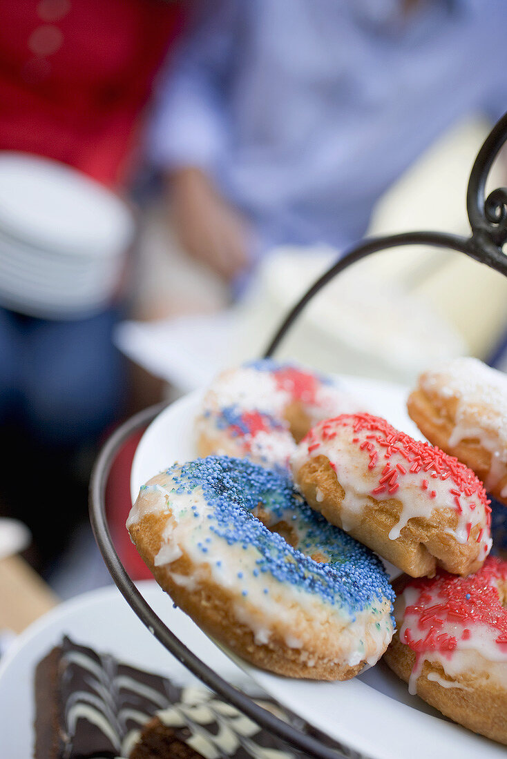 Doughnuts and brownies on tiered stand (4th of July, USA)