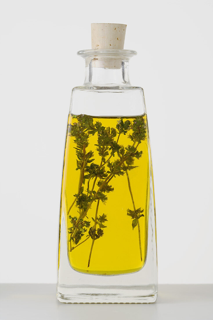 Thyme oil in a bottle