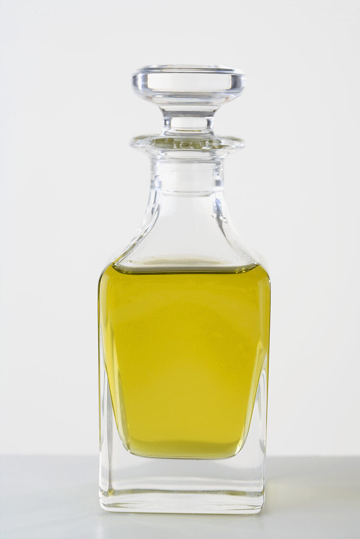 Olive oil in a small glass bottle