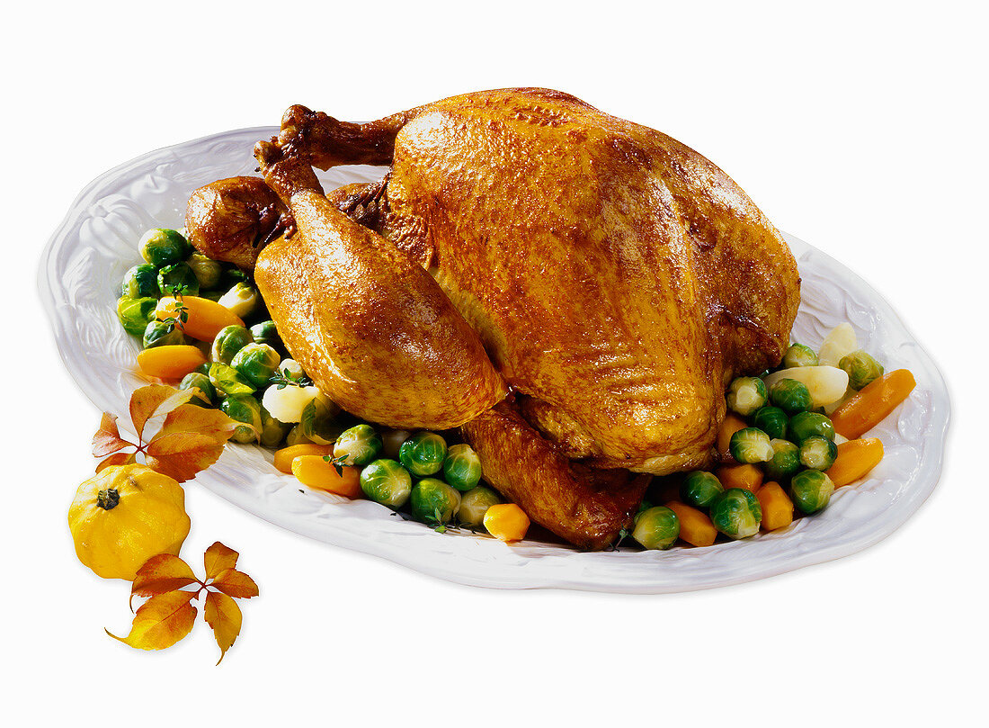 Roast turkey on vegetables