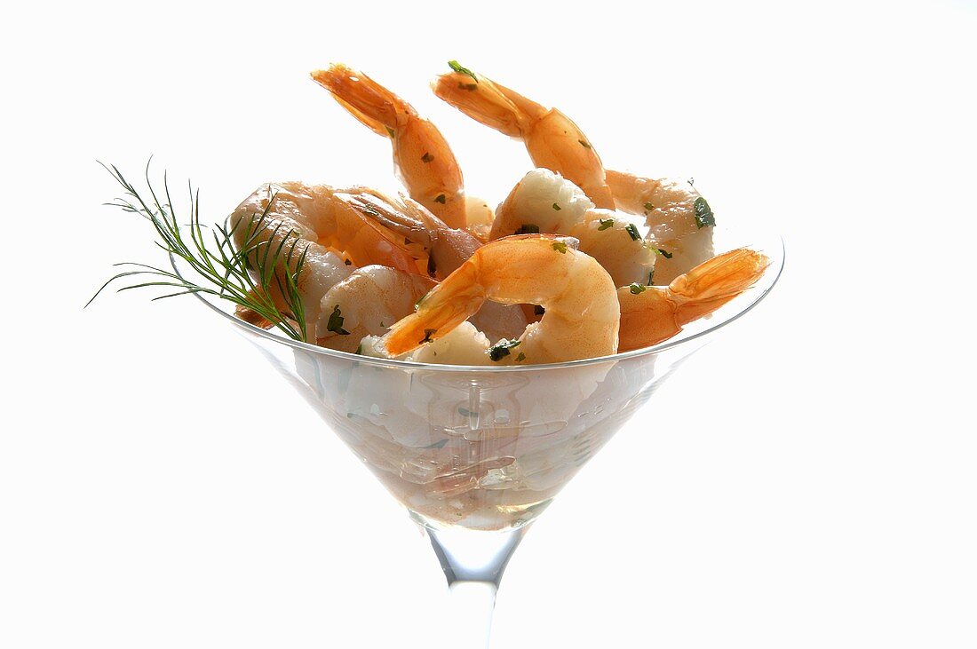 Prawns with dill in cocktail glass